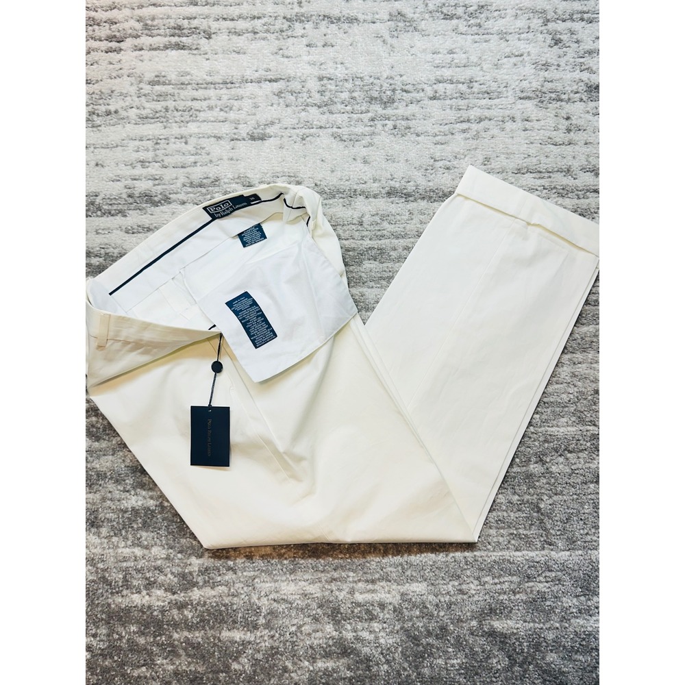 NOS Polo Ralph Lauren Dress Pants Men 36 White Made in Italy Cotton Cuffed Chino
